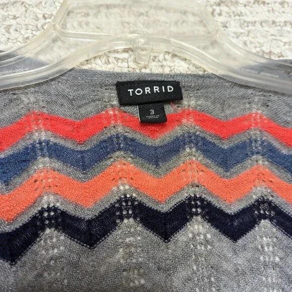 Torrid Women's Size 3 Pink Gray Jagged Stripe Open Front Rayon Blend Cardigan - Picture 3 of 4